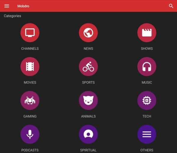 mobdro mod apk tv channels and categories.