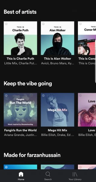 Spotify Premium best artists page Android