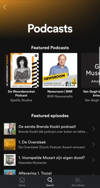 spotify podcasts section