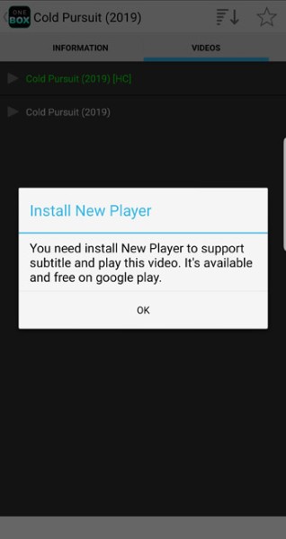 onebox hd app new player requirement prompt