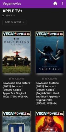 Vegamovies Apple TV section