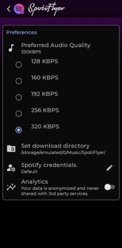 SpotiFlyer Music Quality and Storage Settings