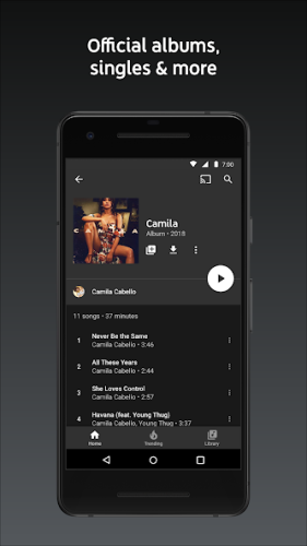 YouTube Music for Android where you can find official albums and singles