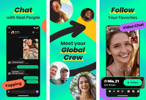 Azar Video Chat interface, live call, and friends profile screens