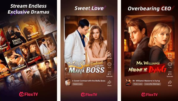 FlixTV Android screenshots showing the main interface