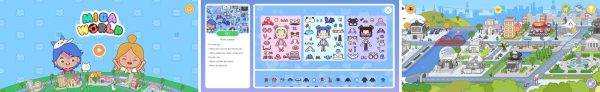 Miga Town My World gameplay showing character customization and town scenes