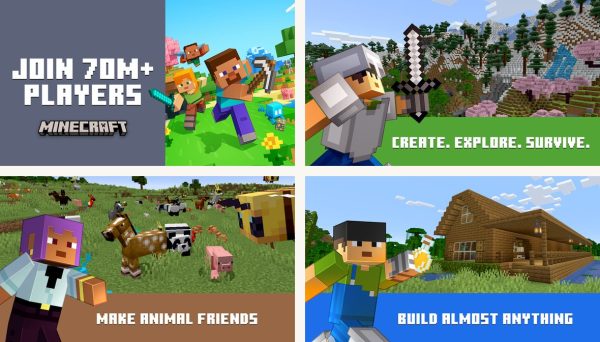 Minecraft Android screenshots showing the main interface