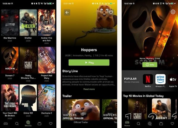OnStream Android screenshots showing the main interface