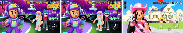 PK XD gameplay screenshots showing avatar customization, house building, and the open world