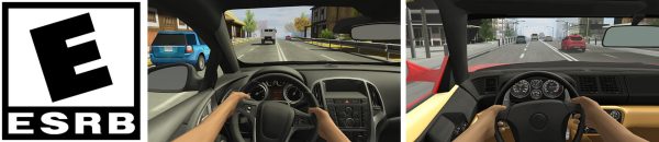 Racing in Car 2 gameplay screenshots: first-person cockpit view, oncoming traffic dodge, and night highway