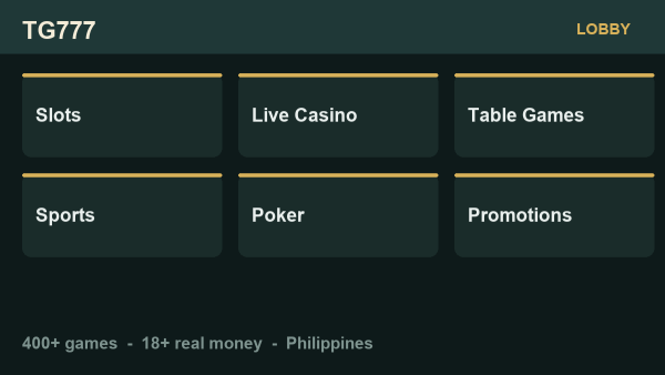 TG777 app interface showing casino lobby, slots and live betting