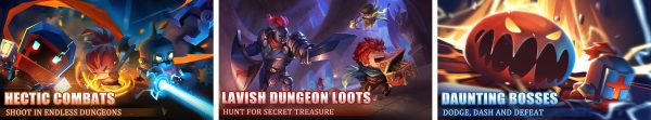 Soul Knight gameplay screenshots showing pixel dungeon combat