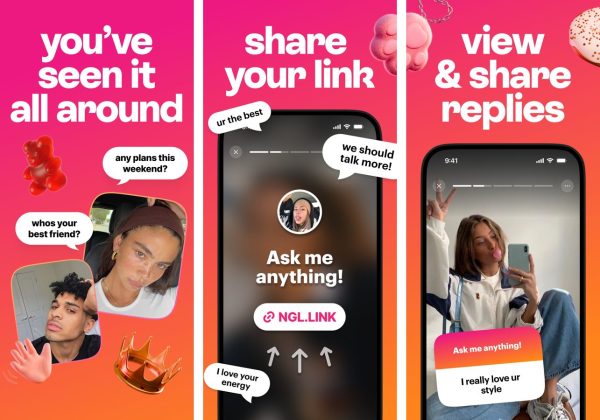 NGL ask me anything app screenshots: inbox, prompt sharing, and message reveal