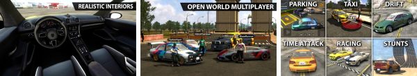 Car Driving Online gameplay screenshots showing open-world driving and car customization