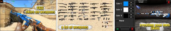 Special Forces Group 2 gameplay screenshots showing FPS combat in three different maps