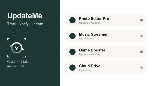UpdateMe tracked apps update list