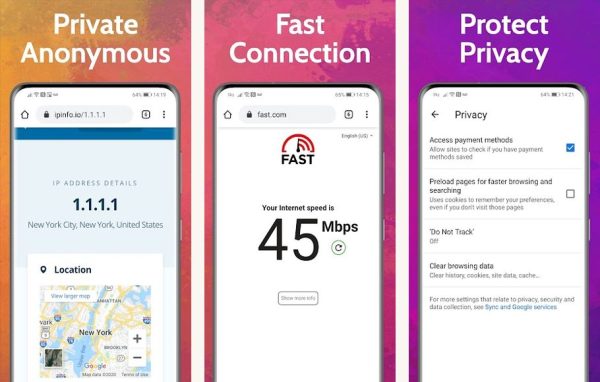 XNXUBD VPN Browser Android screenshots showing the main interface