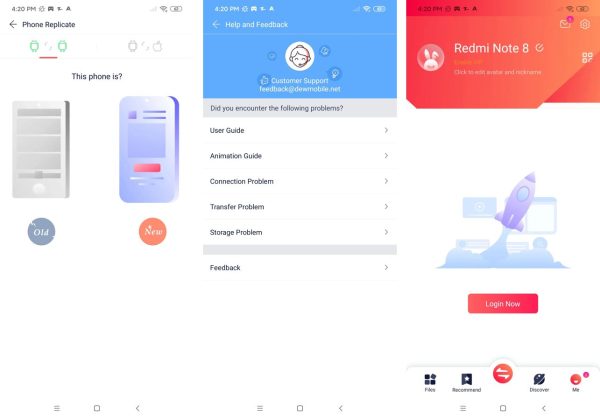 Zapya screenshots: nearby file transfer, group sharing, and QR connect