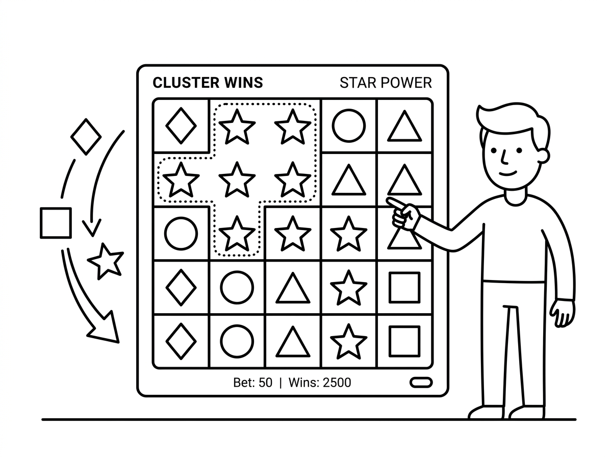 Editorial line illustration: The World of Cluster Pay Systems - The Mathematics Behind Cascading Wins and Cluster Pay Systems