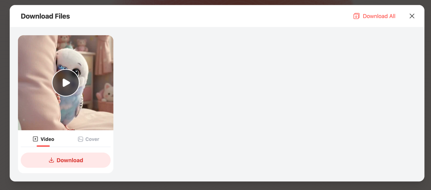 Pinpea Download Files panel with a video thumbnail, Video and Cover tabs, and a Download button
