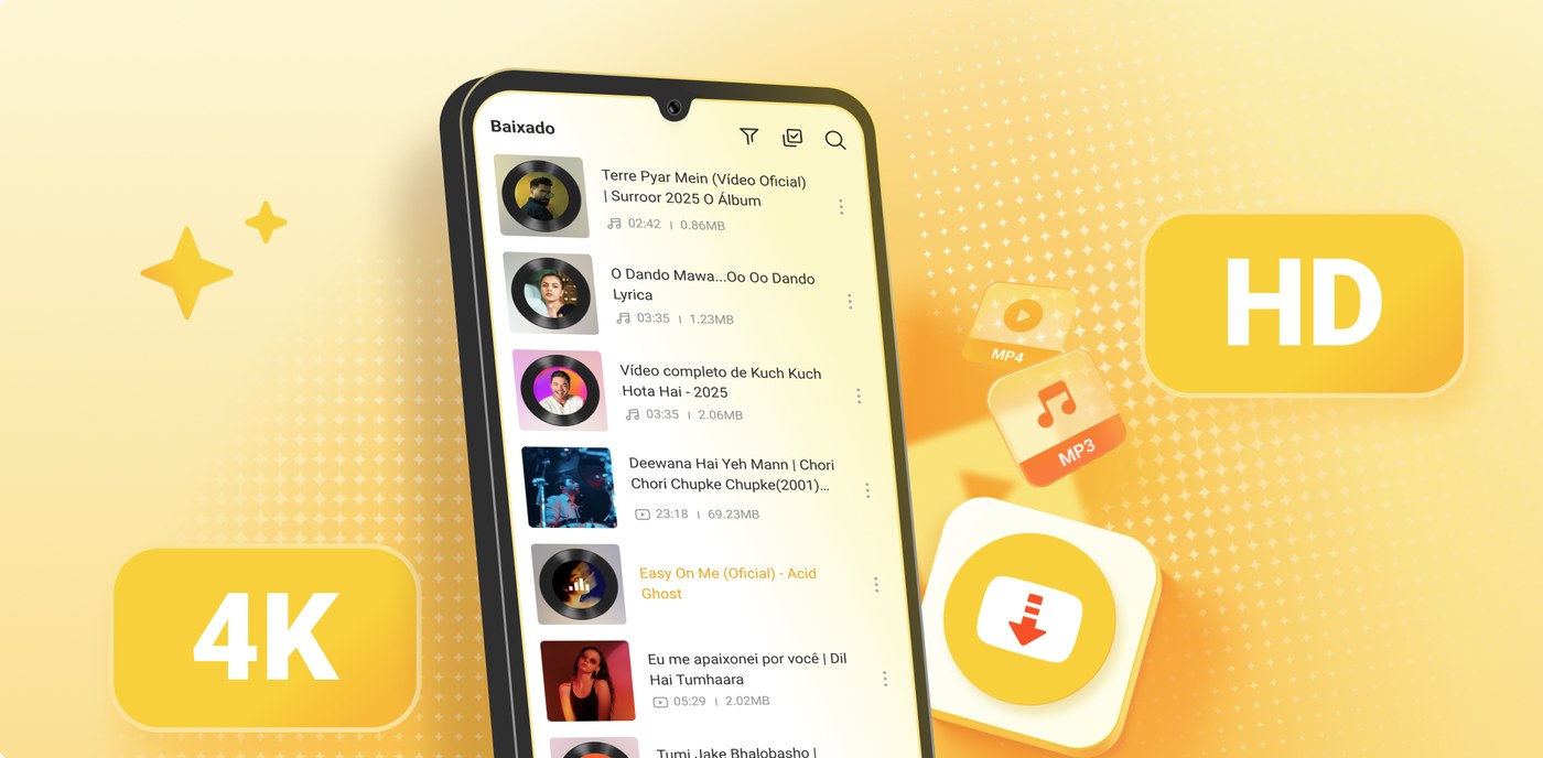 Snaptube download queue on an Android phone with 4K and HD quality badges