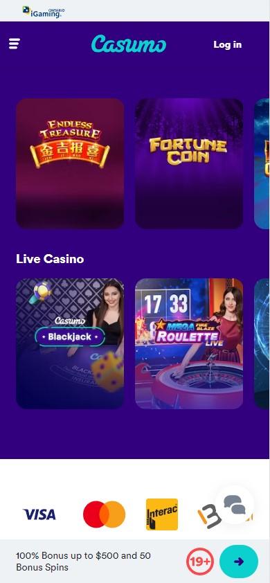 A screenshot of Casumo Casino App for Android Users in Canada