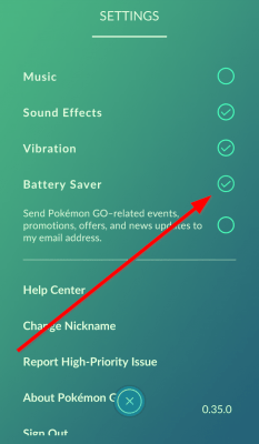 Battery Saver Mode Pokémon Go