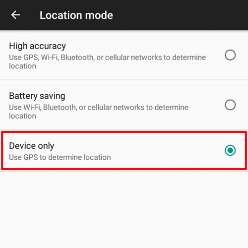 GPS Location Mode Device Only