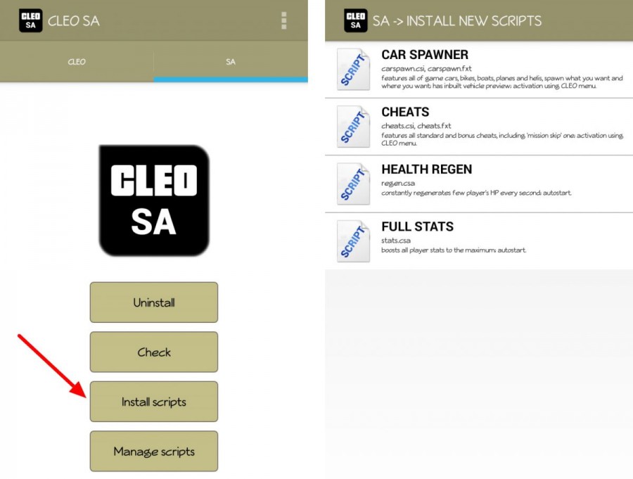 access cleo menu on gta sa android