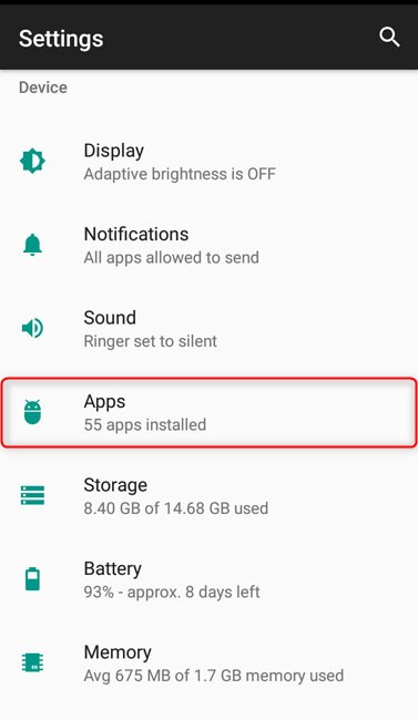 go to android apps settings