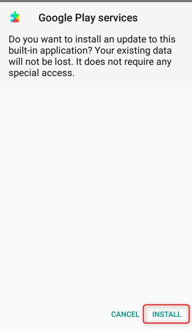 tap on the install button for google play services