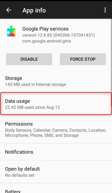 tap on data usage