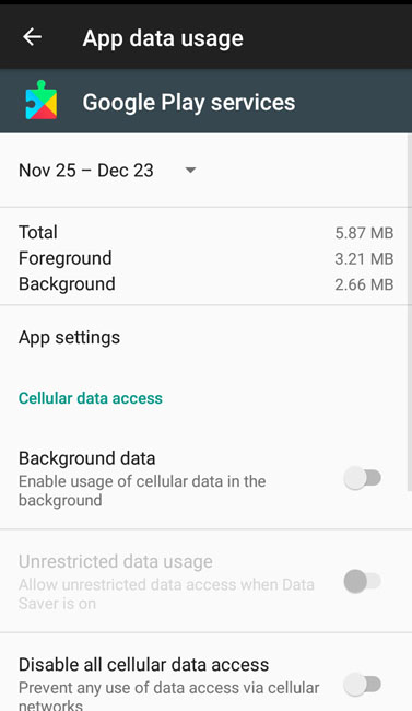 google play services background data usage disabled