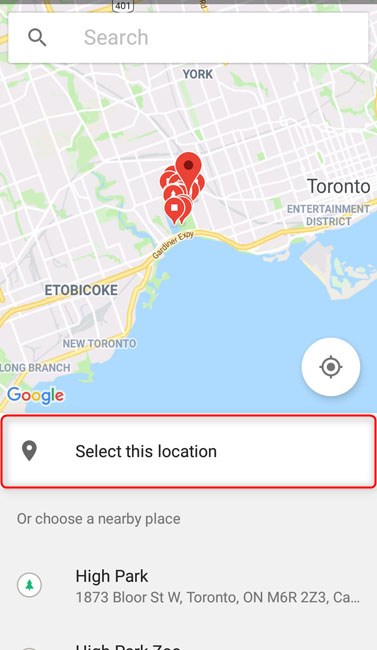 tap on select this location