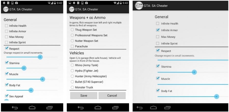 gta san andreas mobile cheats