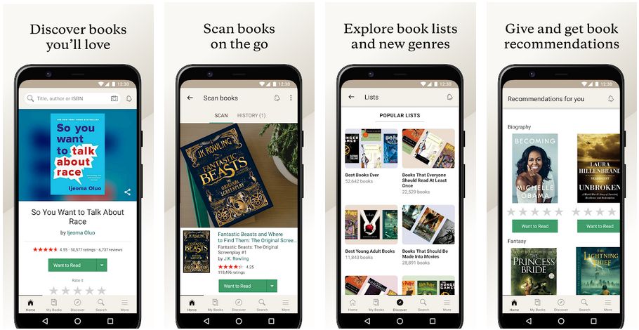 Goodreads reading list and reviews on an Android phone