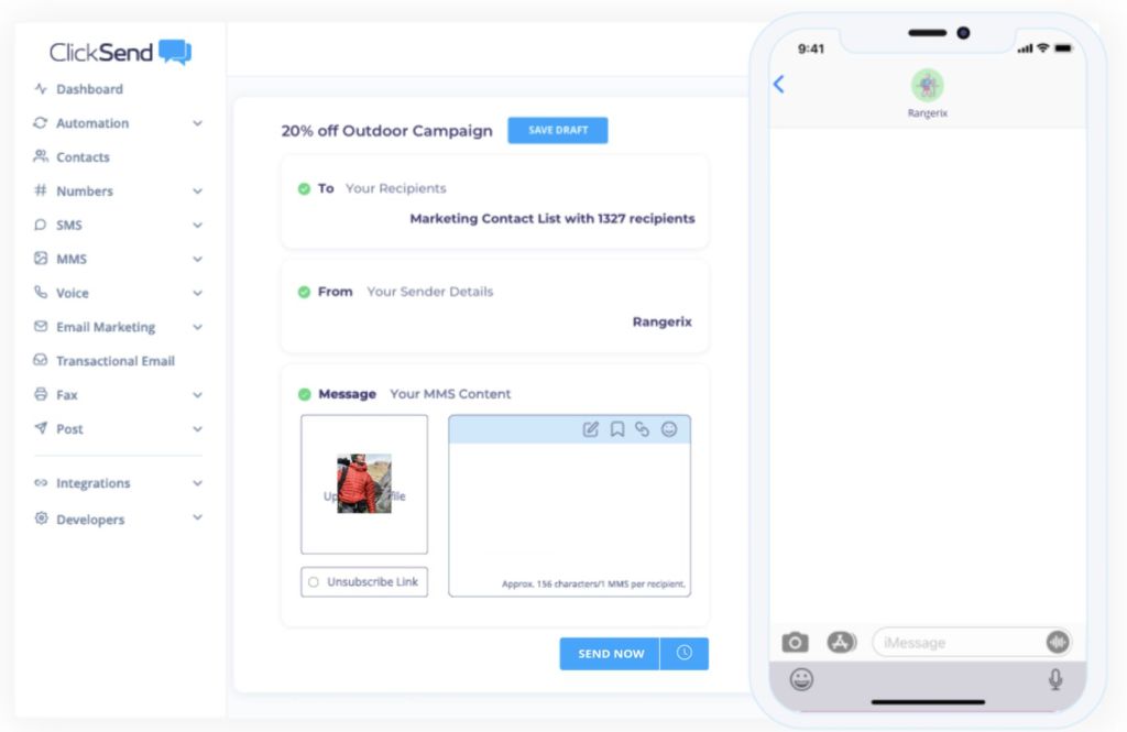 ClickSend dashboard for sending business SMS messages to customers