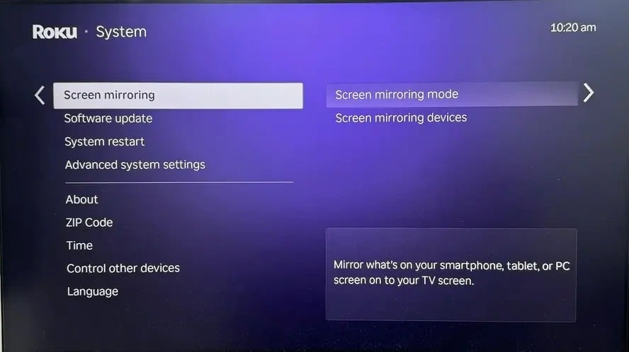 screen mirroring feature on Roku TV