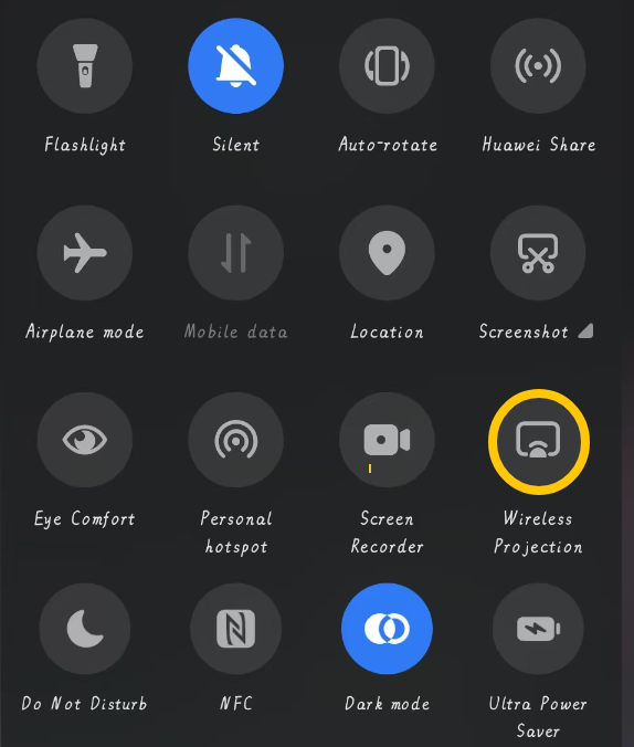 find the Wireless Projection option on Huawei