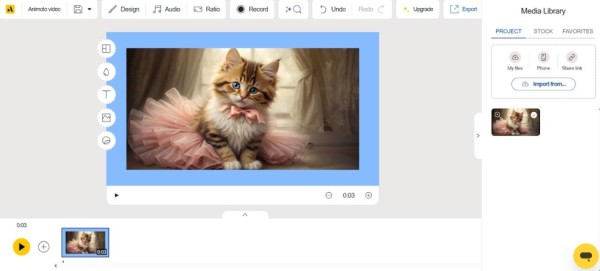Animoto template picker with a photo slideshow project open