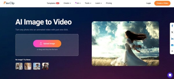 FlexClip browser editor with stock media panel open