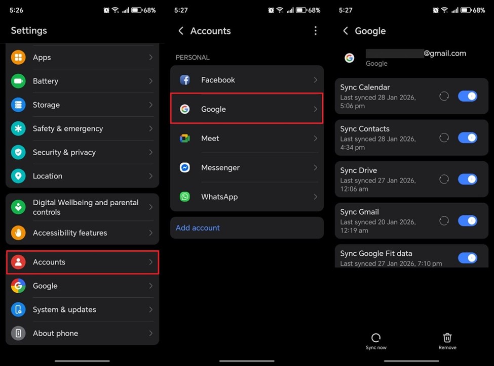Use Google Sync Account to Restore Data