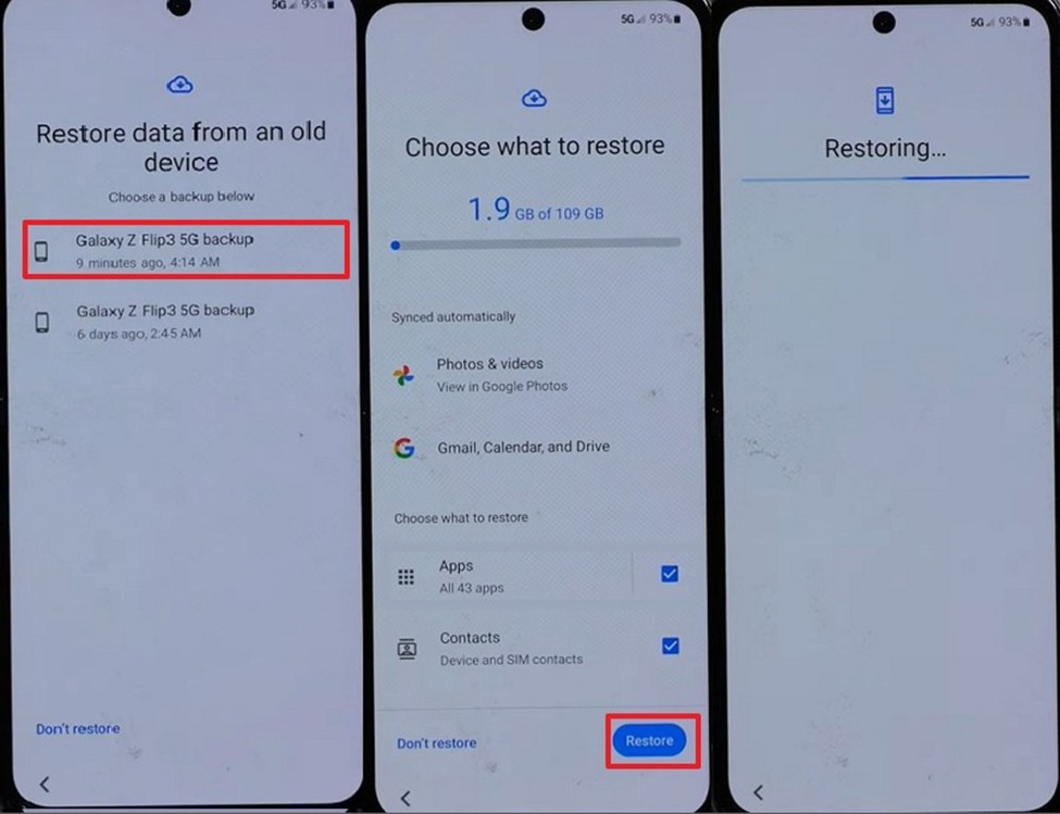 select the latest backup file to choose the desired data