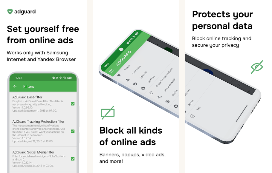 AdGuard screenshots on Android