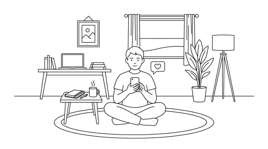 Black-and-white line illustration: a minimal Notion-style scene representing why ai diary apps are useful tool for self-discovery.