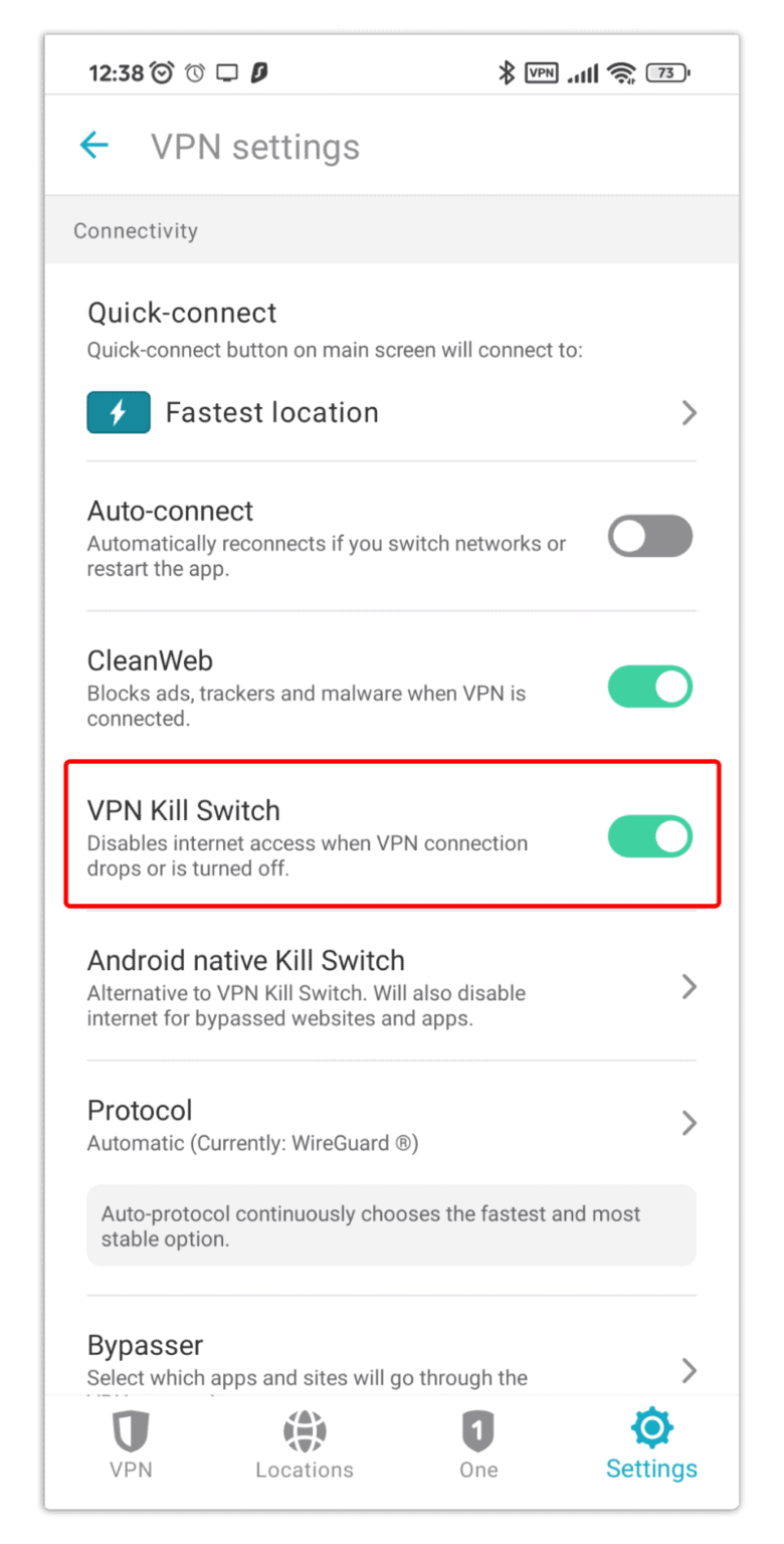 Always-on VPN with system-level kill switch screenshot