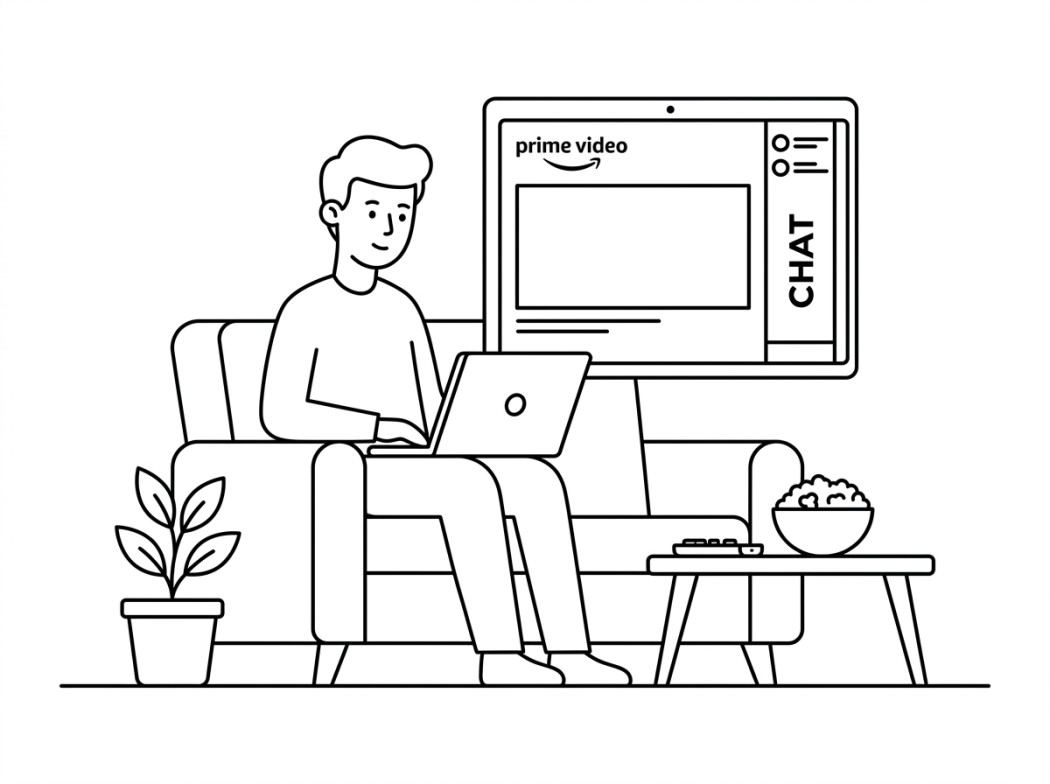 Black-and-white illustration representing Amazon Prime Video Watch Party.