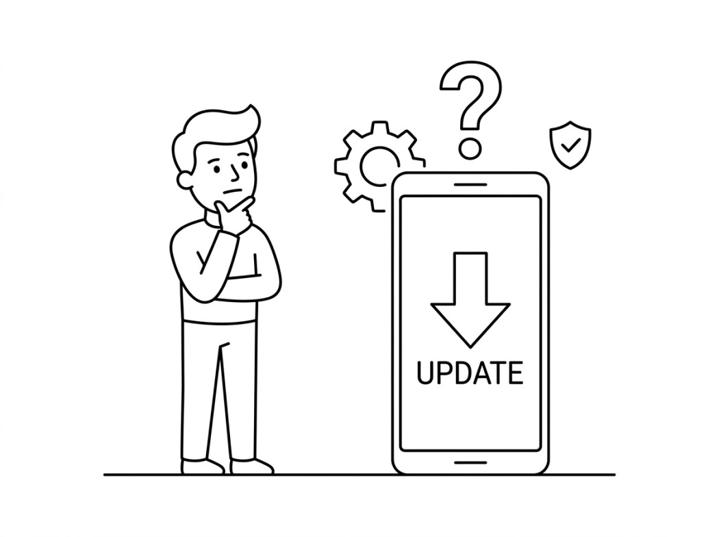 Black and white line illustration representing should you update to android 15.