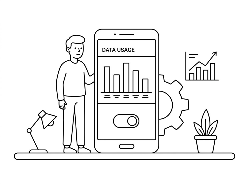 Black-and-white illustration representing Android Built-In Data Usage (Settings).