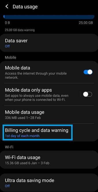 Android Built-In Data Usage (Settings) screenshot